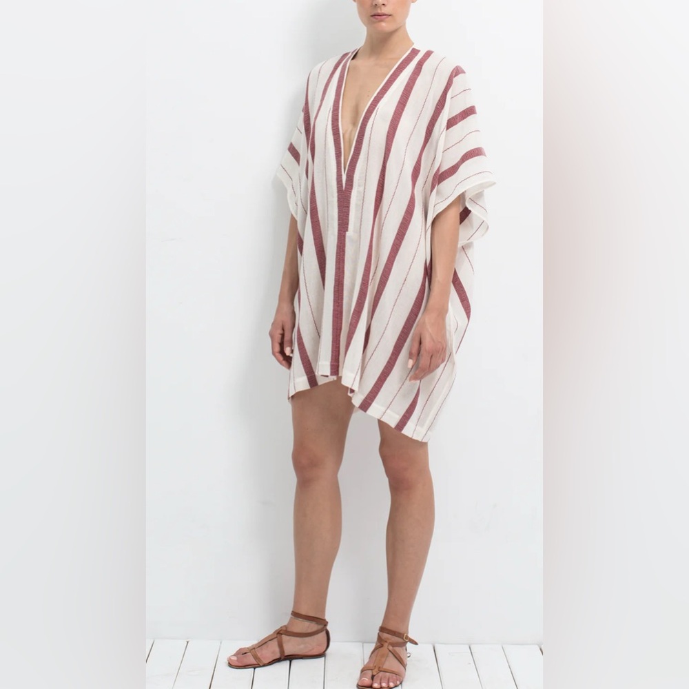Buka Kaftan Striped Swim Cover-Up in Cream and Red